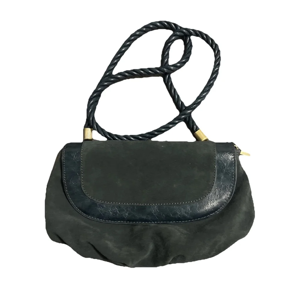 Anthropologie Suede Rope Strap Shoulder Bag | Slate Blue | Vintage Y2K Boho Bag - Picture 3 of 7